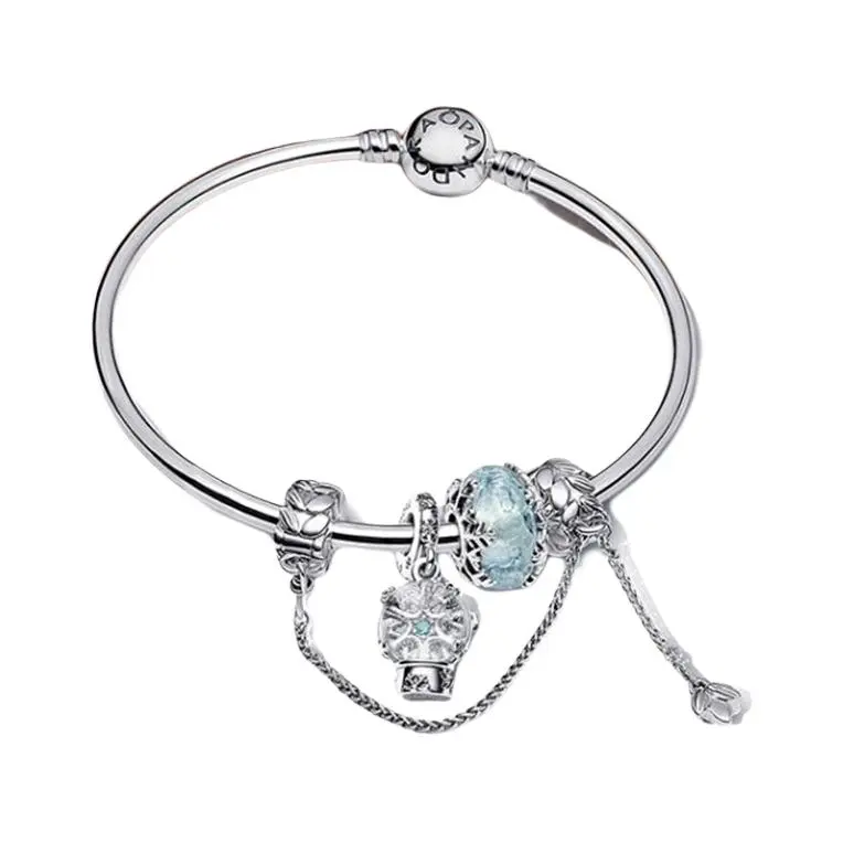 Pandora 925 Sterling Silver Glass Synthetic Cubic Zirconia Bangles Women's Ice Blue