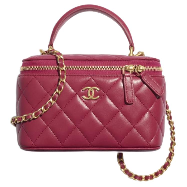 CHANEL Sheepskin Controller Toiletry Bag, Cell Phone Pouch, Handbag Women's Pink