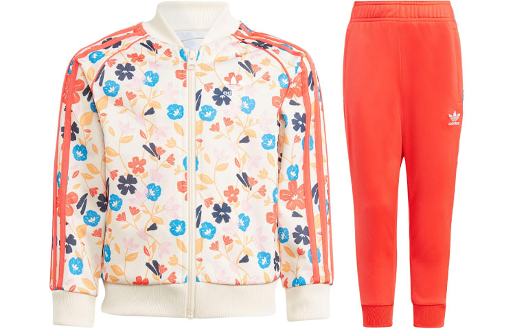 Adidas originals casual sports suit Floral Sst Track Suit floral all-over printed long-sleeved jacket coat leggings trousers children's style