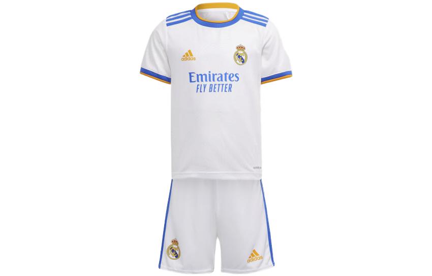 Adidas, sports suit, shorts, royal children's white football uniform, with your logo imprint, with short sleeve, elastic waist, loose straight fit