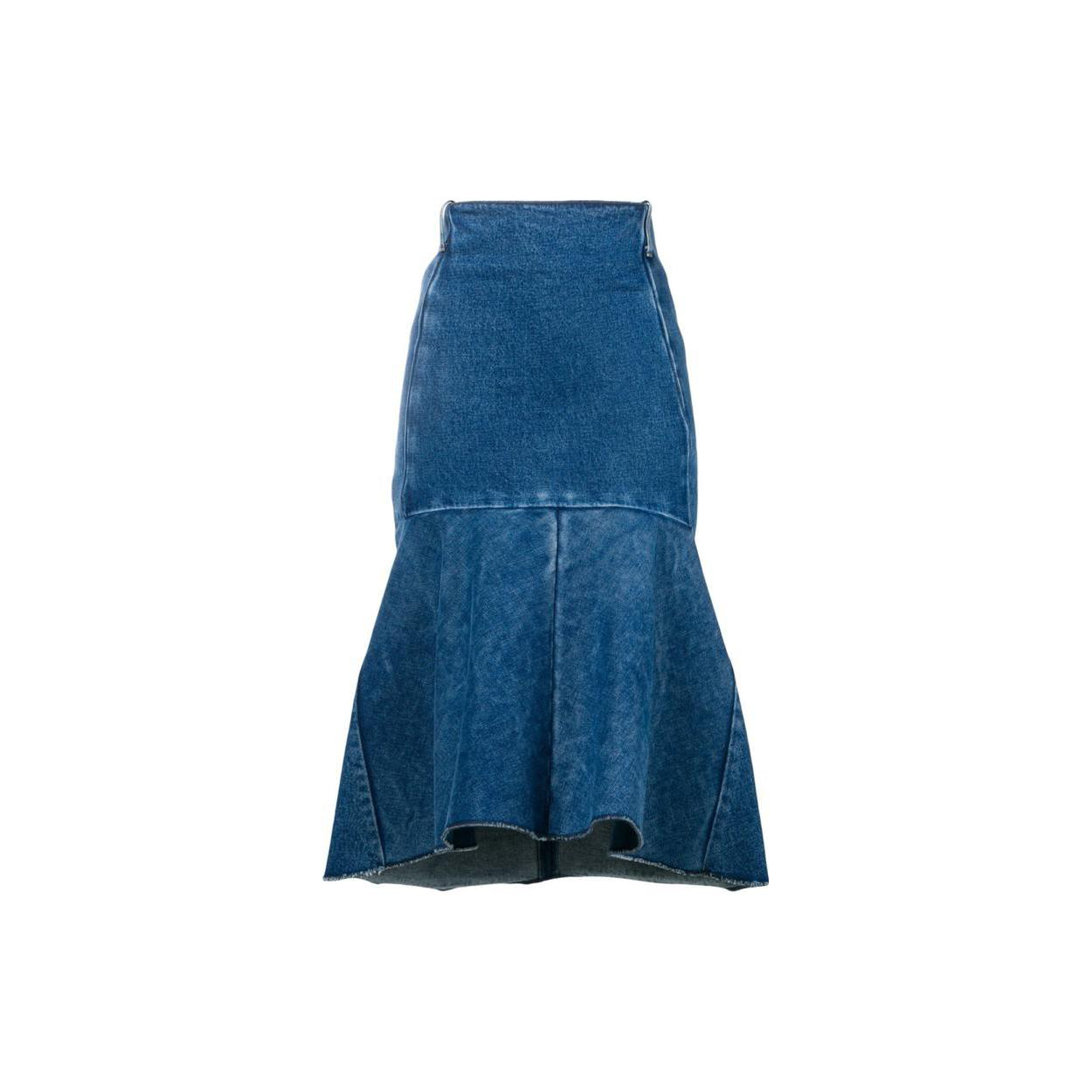 Balenciaga Colored denim blue long skirt, slim fit, high waist, "fish tail" cut