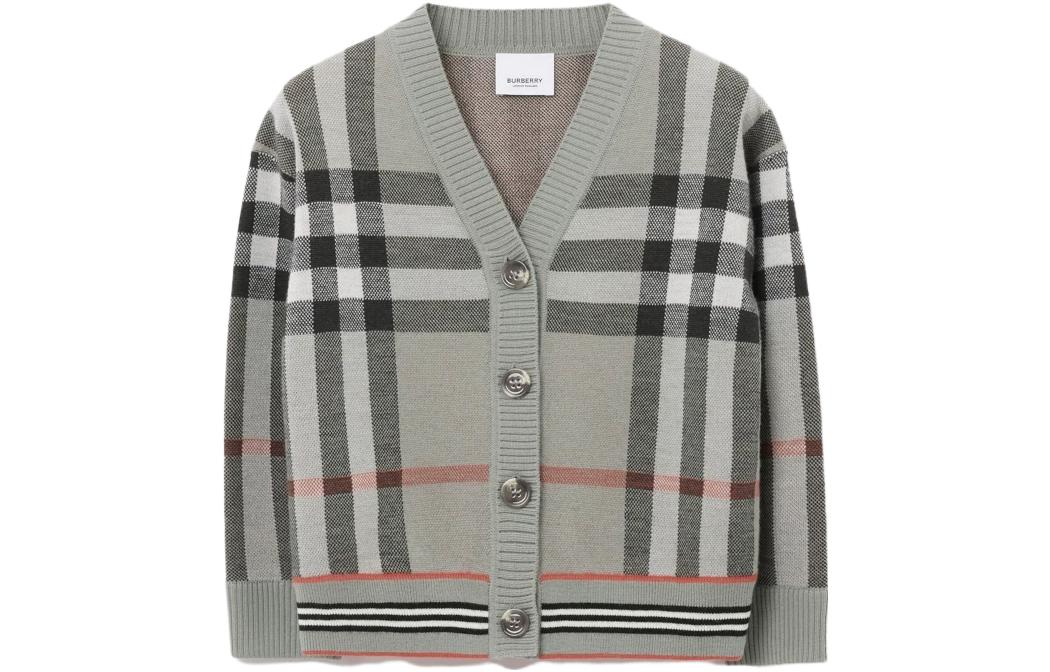 Burberry Burberry sweater SS23 plaid print V-neck single-breasted long-sleeved gray children's style