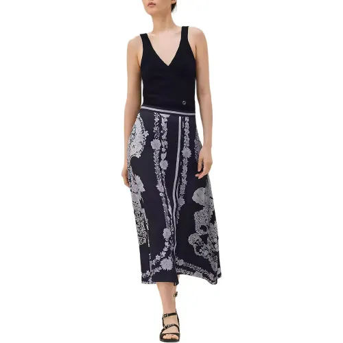 HERMES Casual Long Skirt Women's Dark Blue