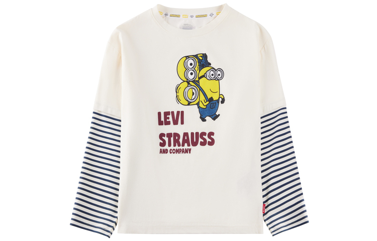 Levi’s x MINIONS Minion IP joint children’s clothing, fake two-piece long-sleeved T-shirt, egret color, small and medium-sized children
