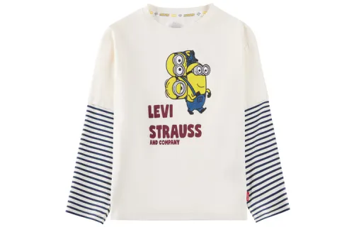 Levi’sMINIONS fake two-piece long-sleeved T-shirt Minion IP joint children’s clothing, egret color, for children