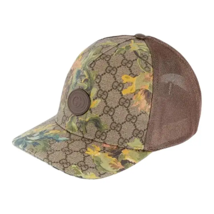 GUCCI GG Supreme Canvas, Cotton Linen Blend, Leather Baseball Caps Unisex Brown