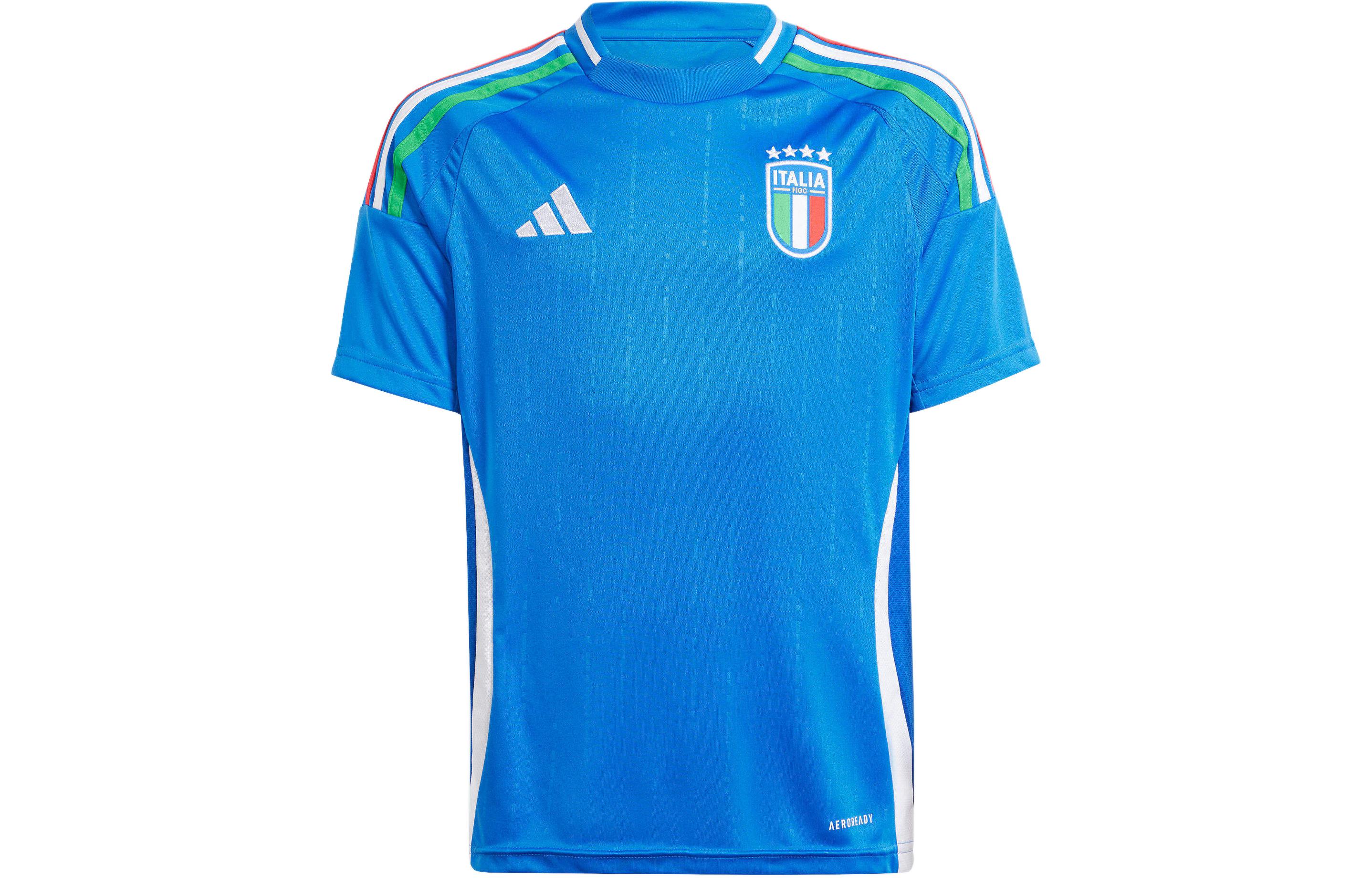 Adidas T-shirt Sport Performance Italy 24 Home Color Matching Football Short Sleeve Blue