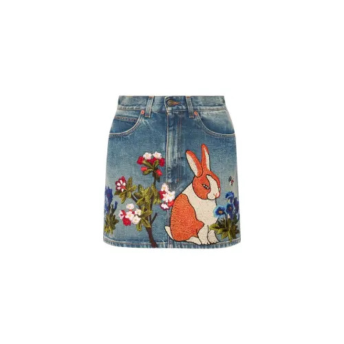GUCCI FW22 Denim Short Skirts Women's Denim Blue