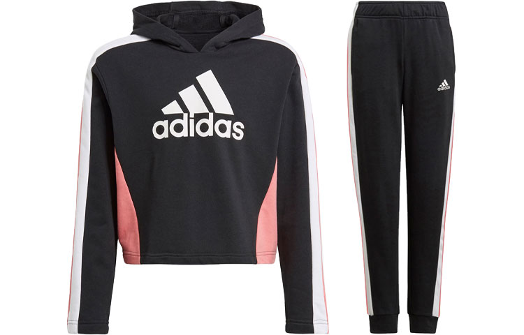Adidas, sports suit, long-sleeve with letters with hood, black children's trousers, children's clothing, with your logo imprint