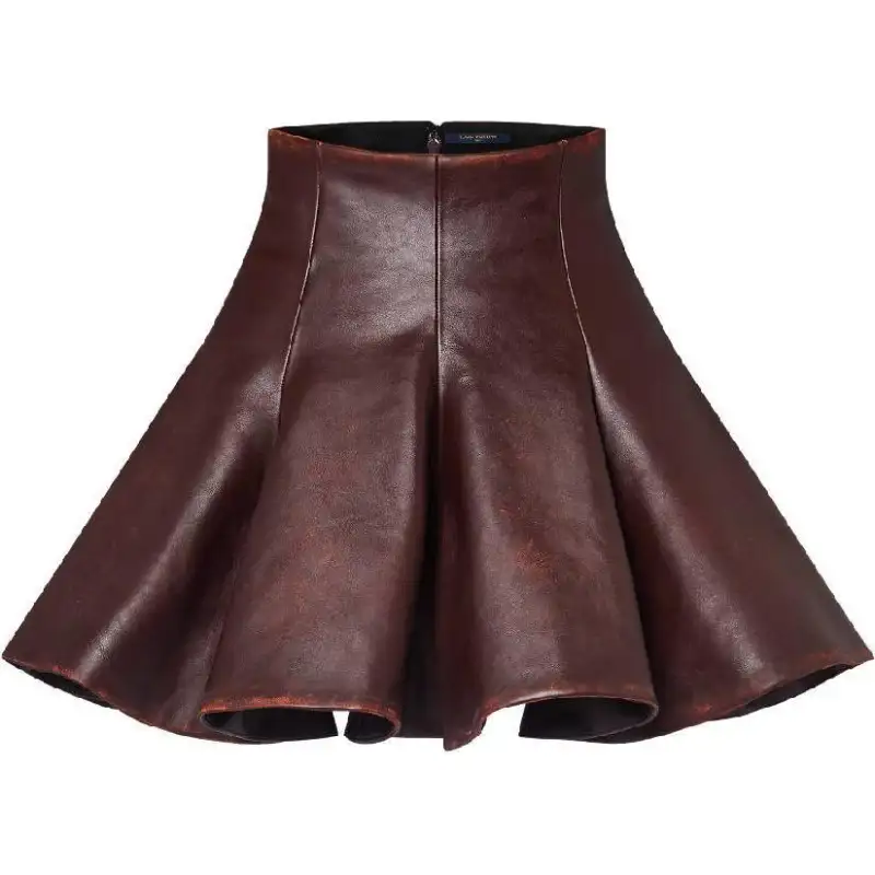 Lv Pleated Calfskin Circle Skirt
