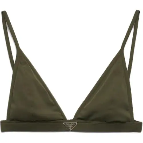 PRADA Logo triangle Fine ribbed Bikini Top