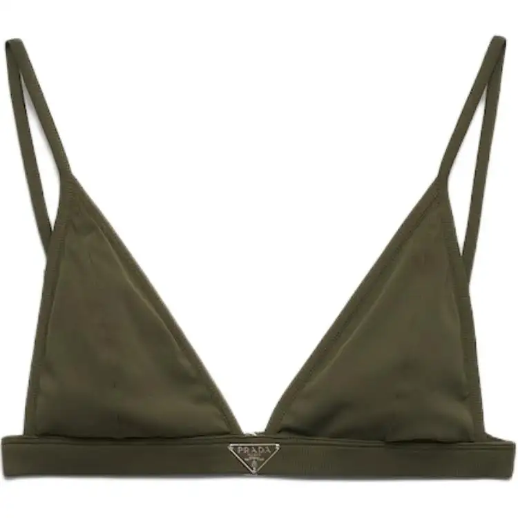 PRADA Logo triangle Fine ribbed Bikini Top