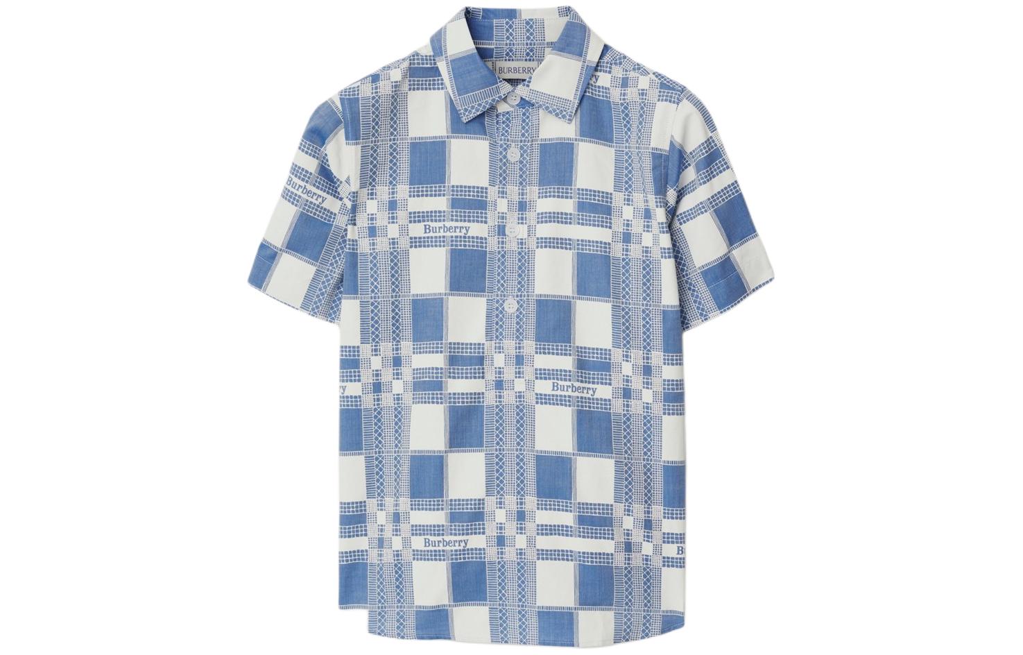 Burberry Burberry shirt SS24 colorblock plaid single-breasted short-sleeved light blue children's style