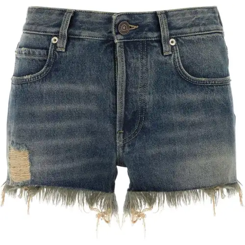 Balenciaga Frayed Raw-Edge Denim Shorts