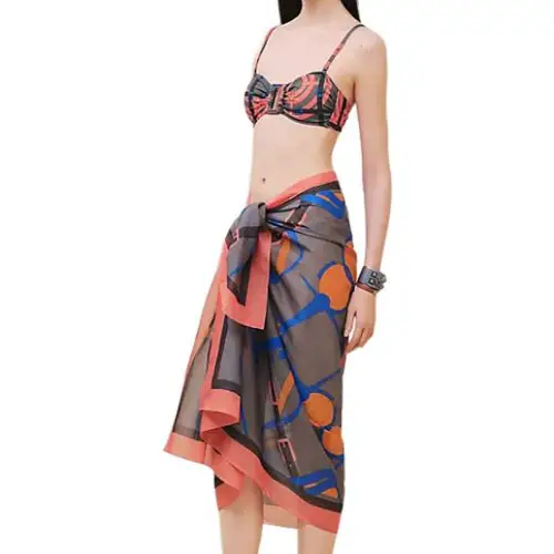HERMES Wrap Skirt Women's Lime Gray