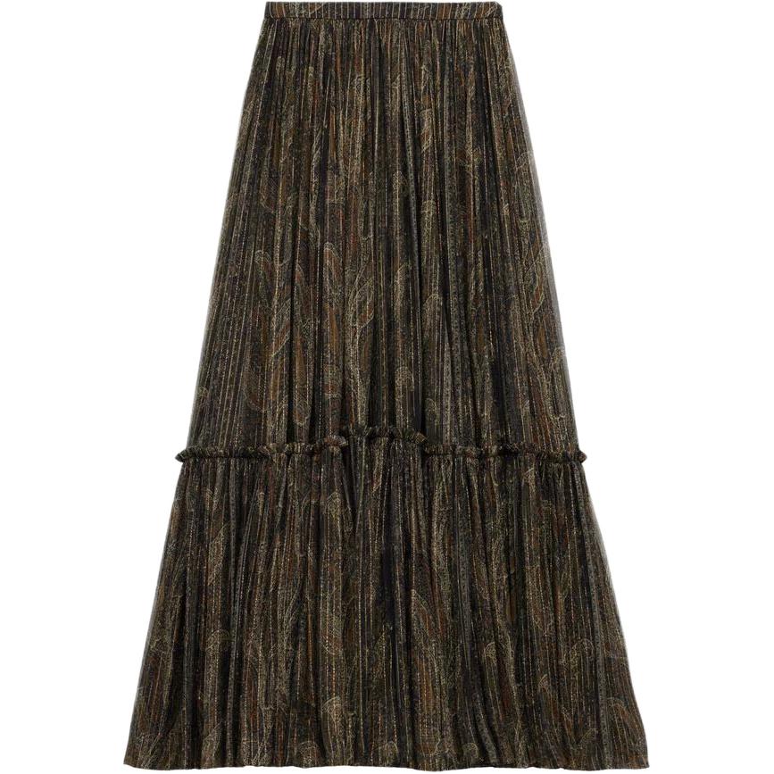 SAINT LAURENT Paisley Metallic fiber Tiered Skirt