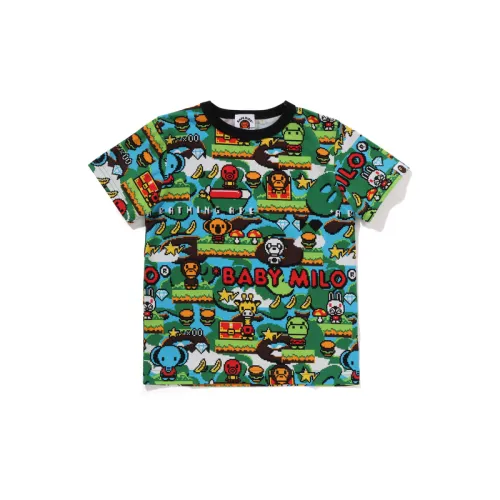 A BATHING APE FW24 Fully printed pixel game cartoon monkey BABY MILO printed round neck short-sleeved T-shirt, colorful children's style