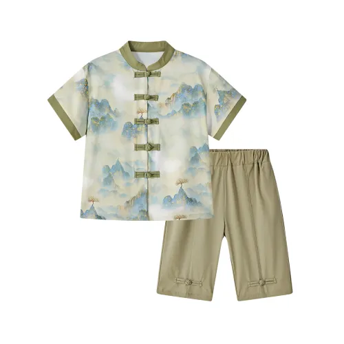 Disney Disney, sansui, shirt, T-shirt, children's shorts, Chinese style, with short sleeve, elastic waist