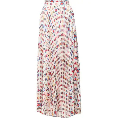 Lv Monogram Silk Pleated Skirt