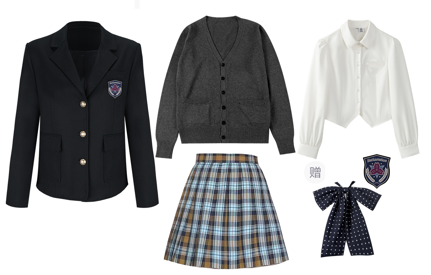 Badge, sweater, comfortable shirt, pleated skirt, uniform