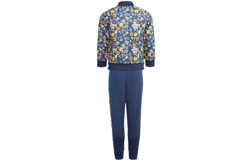 Adidas originals Children's Clothing Floral Sst Track Suit Stand Collar Zipper Logo Floral Print Elastic Straight Leg Mid-waist Casual Sports Suit Children's Blue
