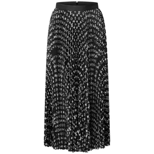 LOUIS VUITTON Stripe Accent Monogram Pleated Skirt