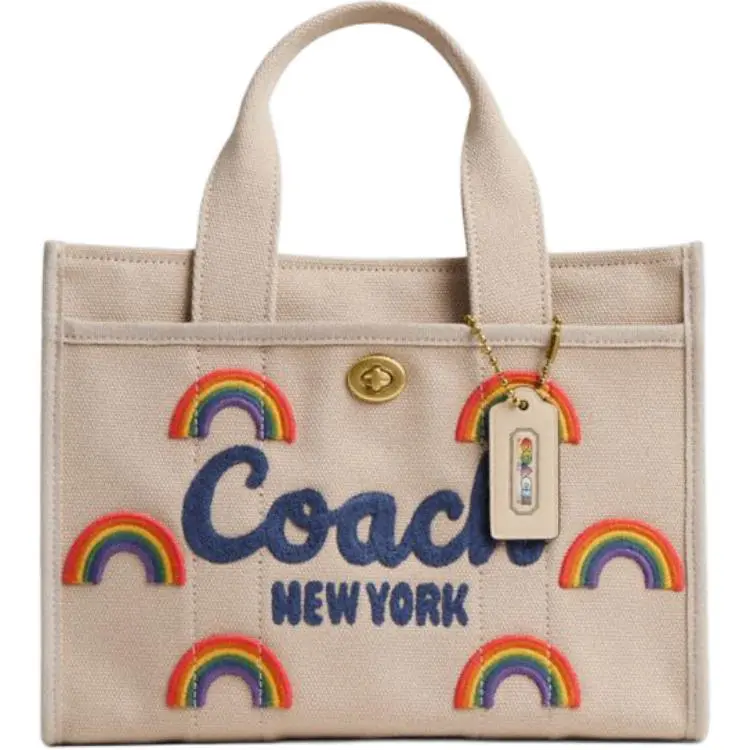 COACH Cargo Canvas With Satin Tote Bag, Shopping Bag Handbags Medium Women's Natural