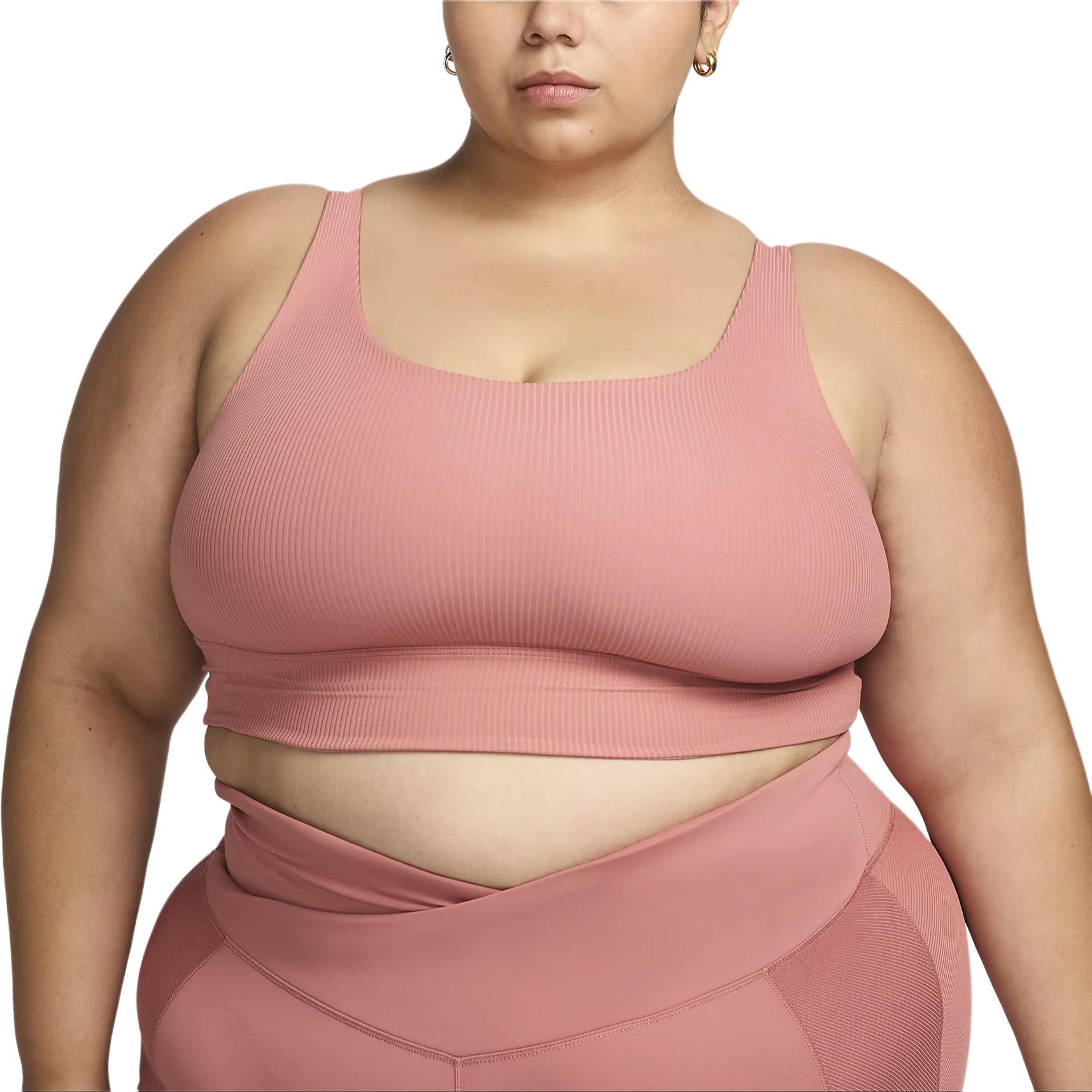 Nike Zenvy Rib Sweat-wicking Comfort Mild Support Unpadded Bra Plus Size Sports Bra Women's Canyon Pink/White