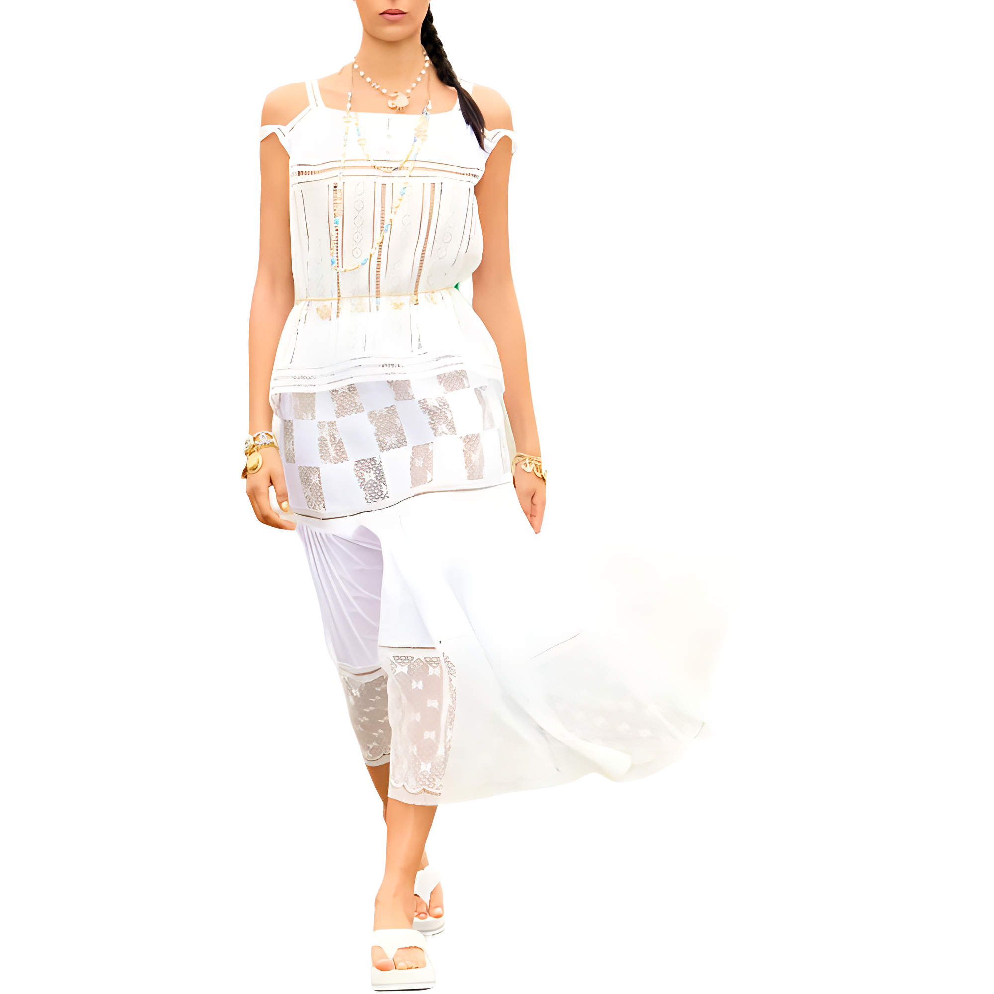 CHANEL 25C Pre Spring Vacation Collection Casual Long Skirt Women's White