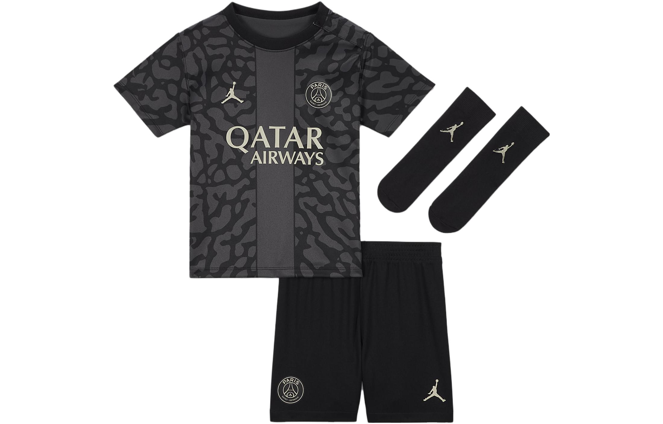 Jordan Children's Suit Jordan x PSG Joint Model Paris Saint-Germain 23-24 Season Third Away Football Three-piece Suit Black Infant and Toddler