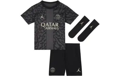 Jordan Children's Suit Jordan x PSG Joint Model Paris Saint-Germain 23-24 Season Third Away Football Three-piece Suit Black Infant and Toddler