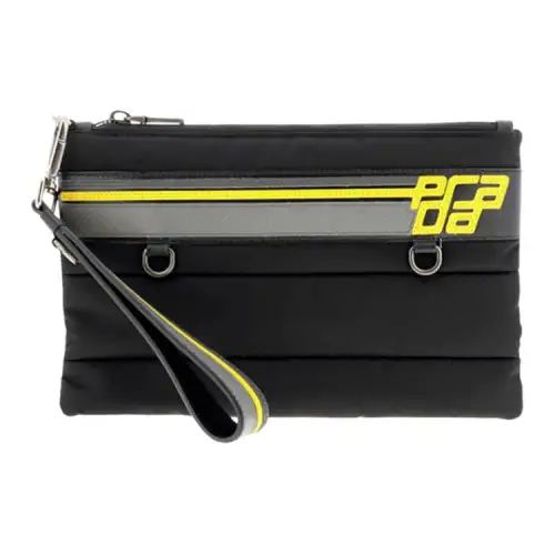 PRADA Zip Closure Nylon Clutch Men's Black & Yellow