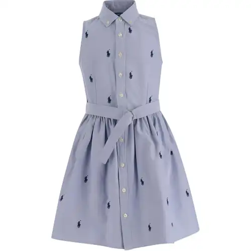 Polo Ralph Lauren Blue children's dress sleevless, logo embroidery service