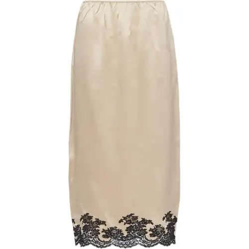 PRADA Lace trimmed Satin Midi Skirt