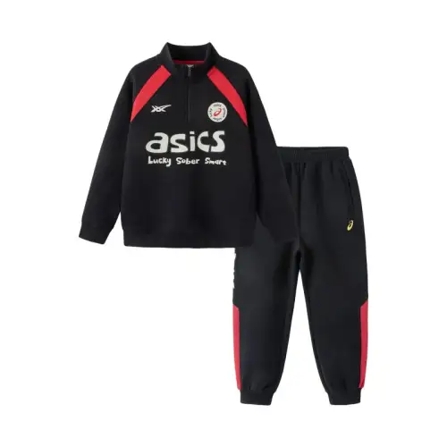 ASICS Sports suit for leisure, fashionable comfortable universal long-sleeve, black trousers, simple and elegant design, for teenagers