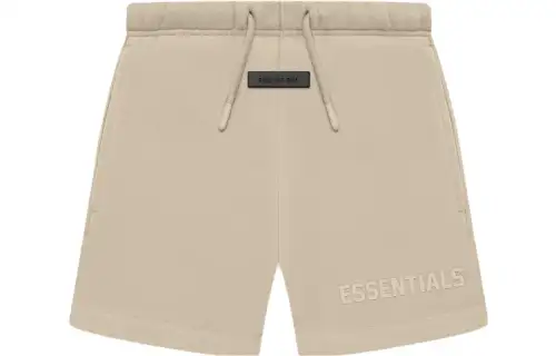 Fear of God Essentials Children's Clothing SS23 The Dusty Beige Collection Kids Essentials Sweatshort Dusty Beige Solid Letter Drawstring Knitted Casual Shorts Boys and Girls Beige