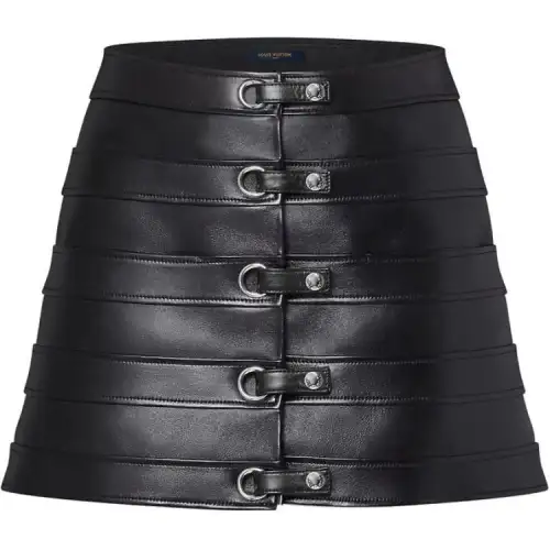 LOUIS VUITTON Leather Strap Mini Skirt