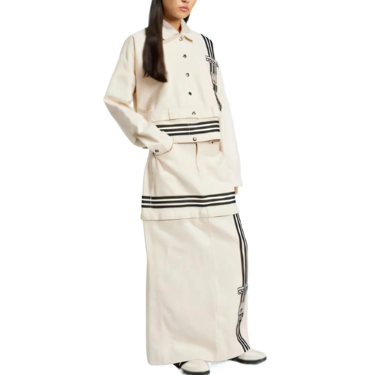 Adidas Originals SS25 Casual Long Skirt Women's Natural Denim Beige Yellow
