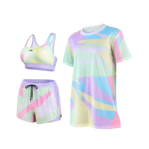 Li Ning Two Piece Swimsuit Women's Pink Floral Swimsuit Set