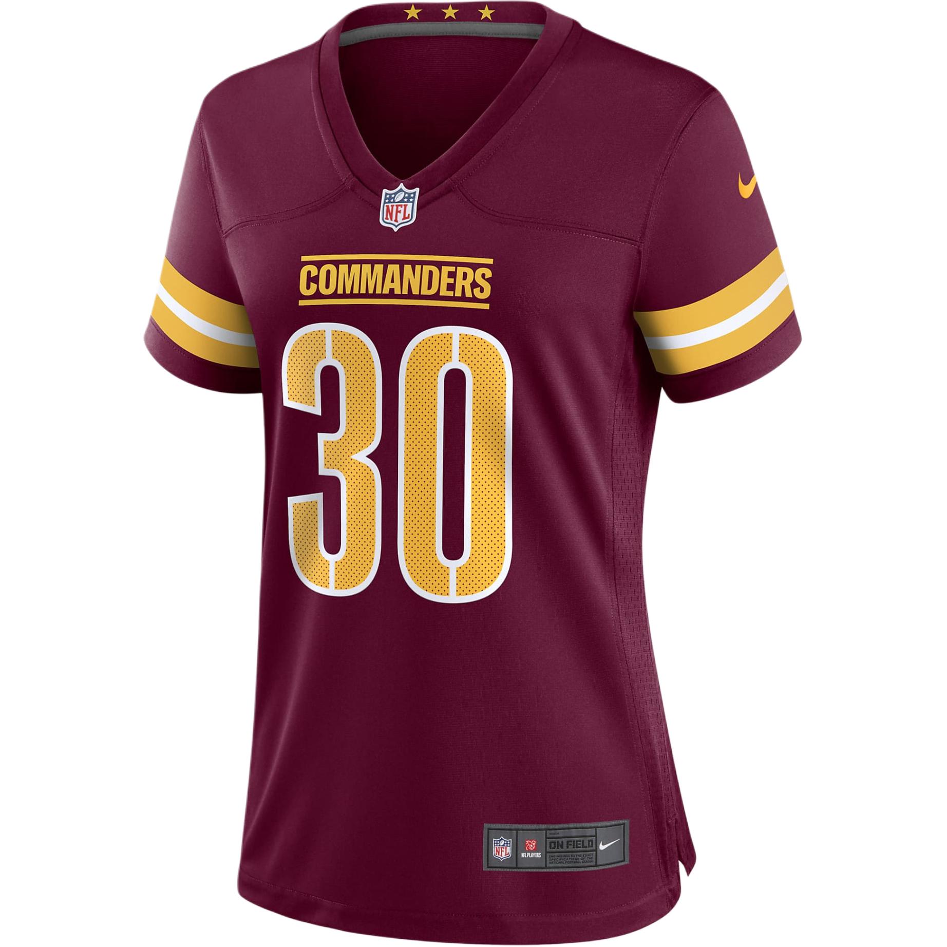Nike X NFL joint model Washington Commanders Austin Ekeler No. 8 dry and comfortable sports short-sleeved football jersey for women, burgundy