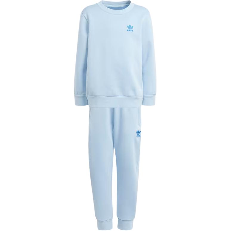Adidas, comfortable velvet solid color children's azure sports suit with a round collar for leisure
