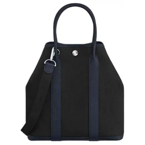 HERMES Garden Party Canvas With Negonda Calfskin Handbag 28 Women's Black/Dark Blue