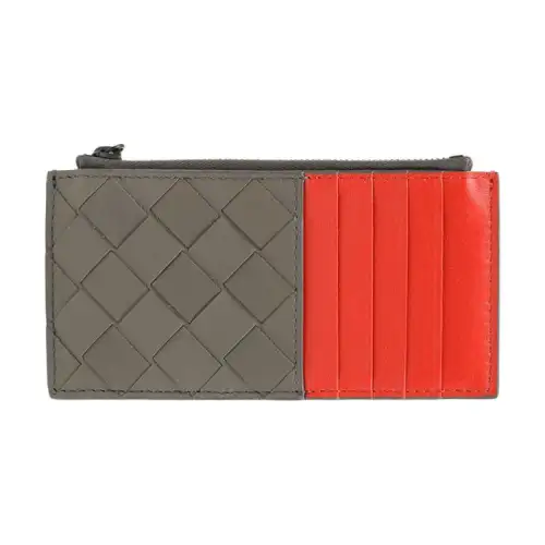 Bottega Veneta Long Calfskin Wallet Card Holder Men's Gray/Red