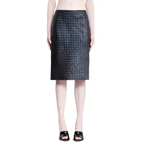 Bottega Veneta Intrecciato Leather Midi Skirt