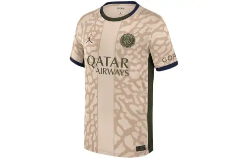 Jordan Children's Soccer Jersey Dri-FIT Soccer Jersey - Sand Dune Printed Letters Casual Straight Round Neck Short Sleeves Paris Saint-Germain Yellow Children's Style