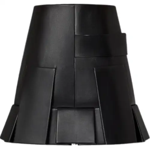 Lv Leather Button Tab Pleat Skirt