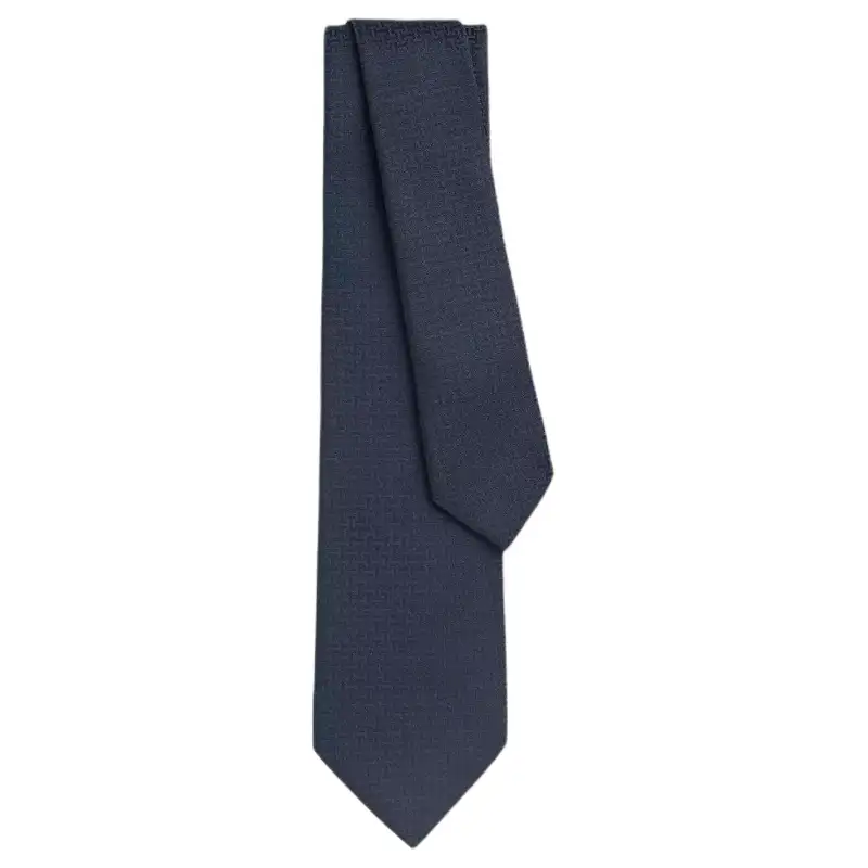 HERMES Mulberry Silk Ties Men's Dark Blue