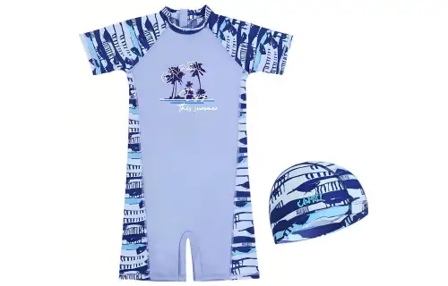 Swimming cap, swimwear, children's trousers for boys, print, with short sleeve, sun protection