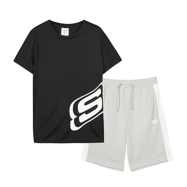 Skechers Skechers, quick dry shorts with letters, trousers, children's sports suit, with short sleeve