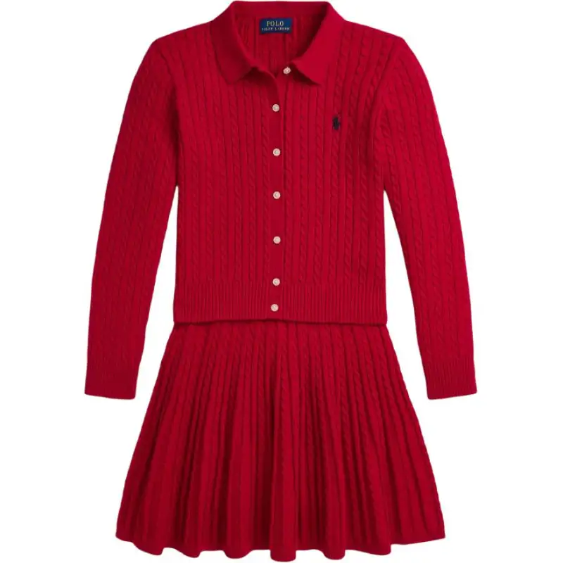 Ralph lauren, set, small pony, knitted long-sleeve, skirt, for teenagers, with embroidery, with your logo imprint, print, polo collar, 2 pieces